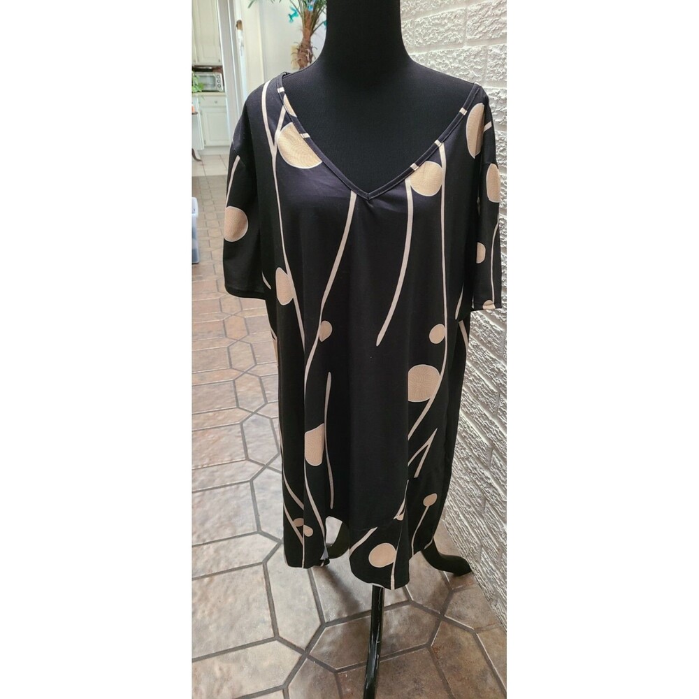 Miss Look Women's Size 3XL Black Blouse Geo Wide 3/4 Sleeve V Neck euc